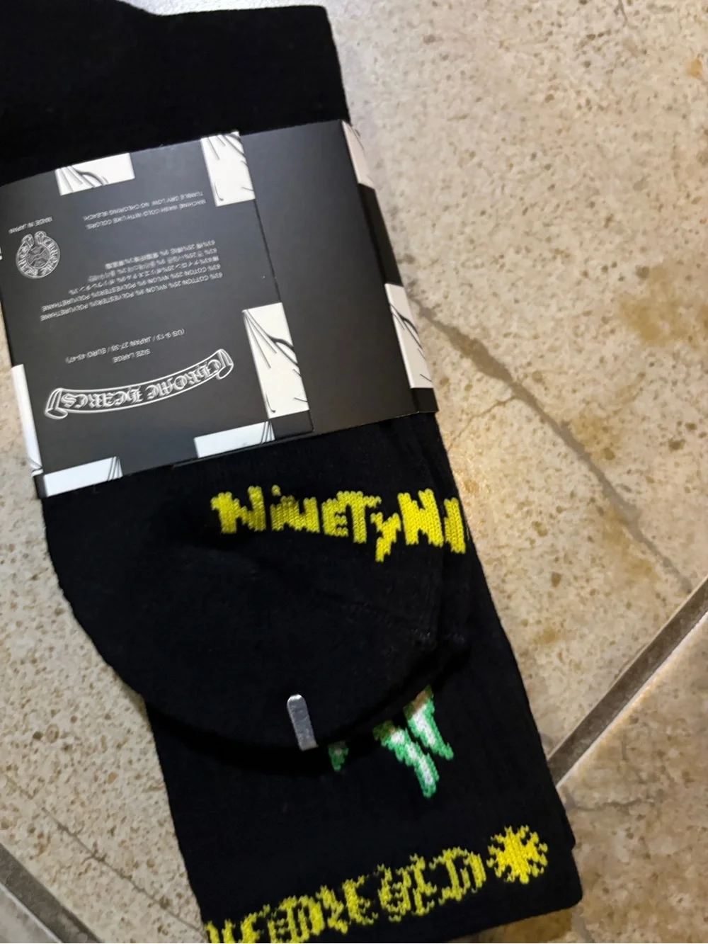 Chrome Hearts Black Socks with Neon Green Flame Motif